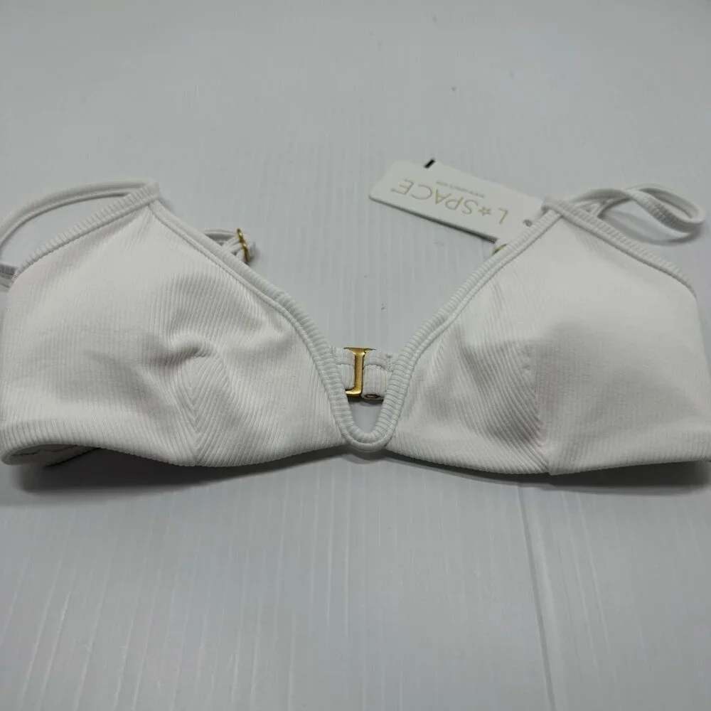 L Space Women's White Classic Wired Front Helena Bikini Top Swimwear Size XS NWT